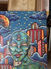 Original Artwork by Hailey Johnson 9in by 12in Canvas Acrylic STICKFIG-78 NEW