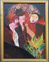 Original Signed Oil Painting 1988 Modern Expressionist Figural Women Art