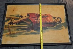 VTG Signed Original Painting MJ Gottfried? Long Hair Woman Red Dress Colorful