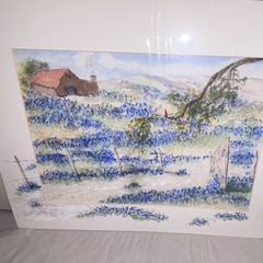 Joan Sears Miller Texas Bluebonnet Time Signed Watercolor Landscape 1974 Matted