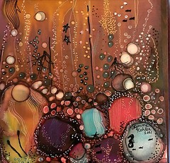 Canvas Board 8×8″ Bubbles Sea animals original painting by Lynne Kohler