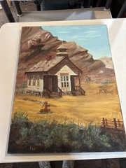  Hand Painted Painting of farm House/wood house with trees and beautiful grass