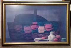 Vintage Framed Litho Basket Melon Radish Farm Table 27 x 18