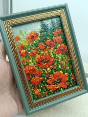 Original Oil Painting Summer Landscape Wildflowers Red Poppies Signed 4×6