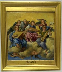 Painting „Song of Angels“ after Francesco Albani oil on canvas 28 x 27 cm
