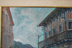 FRAMED ORIGINAL OIL VIEW OF COLONIAL SANTIAGO, ORIENTE, CUBA ARTIST: HECTO VIDAL