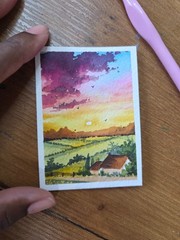 ACEO watercolor painting. Original Landscape