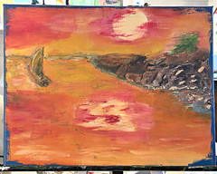 11” x 14” “Sailboat at Sunset #1” Abstract Landscape Seascape