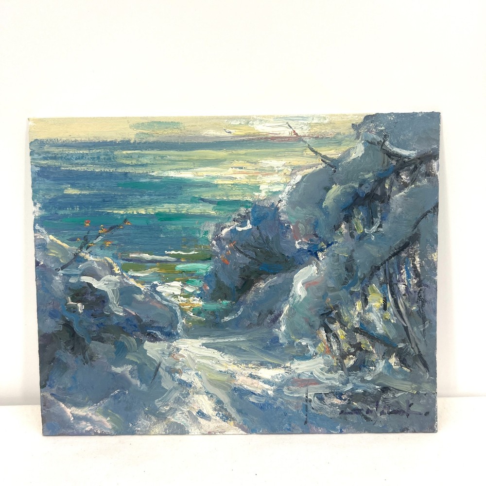 Original Artwork Study 8”x10” Oil On Canvas Board Snowy Shore Tadeusz Seidel
