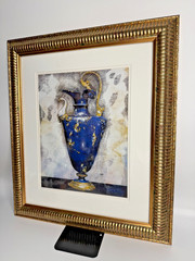Framed Blue Gold Classical Urn Vase Art Print Neoclassical Still Life Wall Decor