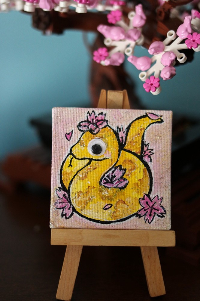 Mini Painted Banana Ball Python Canvas Magnet, Original Acrylic Art (2.5 x 2.5)
