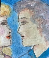 ACEO original art Watercolor painting “The Kiss” By Sibley 2.5×3.5
