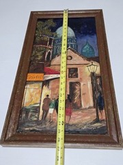 Original Painting On Board „European Cafe Scene“ OOAK Signed Jerueken 26×14