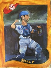 JORGE POSADA NEW YORK YANKEES LEGEND HAND PAINTED OIL CARTOON 12×16- 2002 TOPPS