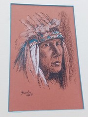 Artist Bunch Original Watercolor Indian Boy And Headdress