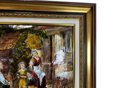 Pierre Bonnet Limoges Enamel on Copper Silver Foil Plaque Village Scene C. 1955