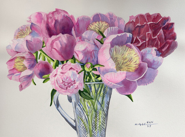Peony Bouquet, Pink, Wedding, Original Watercolor Painting, Signed, Art, 24×18