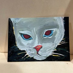 ACEO Original Art Card 2.5 x 3.5 Gouache mini painting cat/kitten
