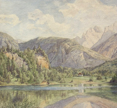 Alpine Mountain Landscape, High Mountain Lake, Signed „Krageisere“, 19th/20th century