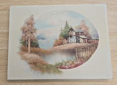 W. Zeller Oil Painting Canvas Barn Farm Landscape Cabin Vintage Signed 16”x12”