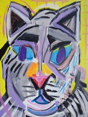 Abstract/Expressionism 11×14 Calm Cat One of a Kind Colorful Street Art Painting
