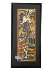 Framed Madhubani Art Painting of Radha Krishna in Black Metal Frame 8″ x 27 1/4″