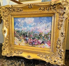 KADLIC Original Oil Painting Wildflowers Garden Impasto Gold Gilt 15″ Frame