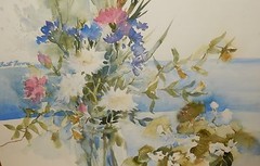 ANGIE BANTA BROWN ORIGINAL FLORAL CRYSTAL VASE WATERCOLOR PAINTING