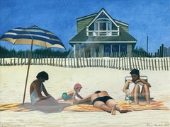 British American Artist Alan Falk W/C. New England Beach Scene. Signed. 1982