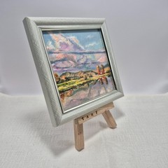 original autographed oil painting framed. Mountain landscape with a river4х4