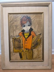 MCM Mixed Media Paris Newsboy Painting On Board 18×25~Attrib Van Gaard Studios