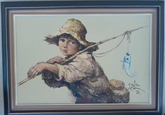 SALVADOR CABRERA(1929/1986)PHILIPPINES OIL/CANVAS 1982 „BOY/FISHING POLE/W FISH“