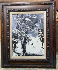 Morris KATZ Oil Painting Winter Skiing Slope 1974 Signed Jewish American UNUSUAL