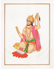 Handmade Hindu Religious Painting Of‎ Lord Hanuman On Silk Cloth 10×13 Inches
