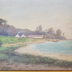 Antique Framed Carl Dahlgren Oil Painting – Shoreline Store Hedinge No.44 READ