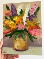 Flowers Painting Original Oil Signed Canvas Impasto Contemporary Textured Art