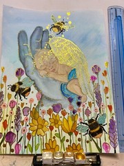 Watercolor Painting Original Memorial Art God’s Hands Floral Bumblebee
