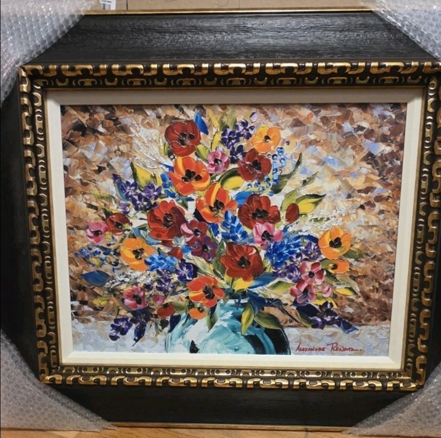 Floral Painting By Alexandre Renoir, Hand Signed And Embellished By The Artist