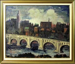 John Clifford Pellew NA AWS Original Oil The Minneapolis Stone Arch Bridge