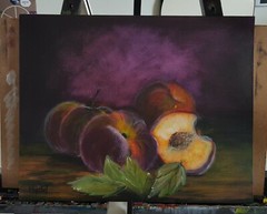 Painting Still life Peaches fruit Nature Morte Original Fine Art Signed M. Kravt