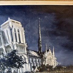 Notre Dame At Night Paris France Oil Painting On Canvas Vintage By Alain Durvil