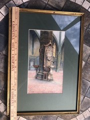 Antique Church Interior Painting Federigo Pedulli 1860-1940 Italy Basilica Tomb