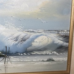 Signed Antonio Canvas Oil Painting Coastal Seascape Seagulls Waves Crashing