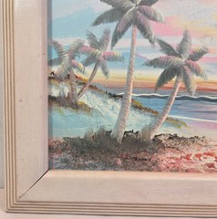 Taylor Signed Beach Tropical Island Palm Ocean Painting Wooden Frame 12×10