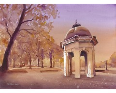 University watercolor landscape ECU Cupola Greenville NC college art (original)