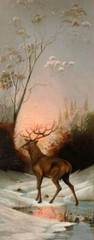 Oil painting landscape in Snow-Scene-with-Stag-in-the-Woods-Rosa-Bonheur-Oil 48″