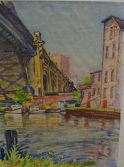 ANTIQUE FINE SIGNED 1920S 30S MODERNIST CITYSCAPE WATERCOLOR PAINTING LANDSCAPE