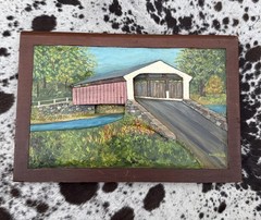 Vintage Wm. McGrath Signed Covered Bridge Folk Art Painting – 3D Relief on Wood