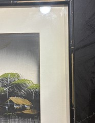 Vintage Vietnamese 1960’s Framed Oil on Silk Painting Village/River 15.5″×20.5″