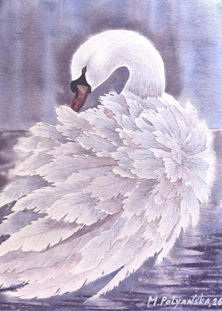 BIRDS SNOWY WHITE SWAN LOVE Original Painting Landscape National Park CA Gift A4